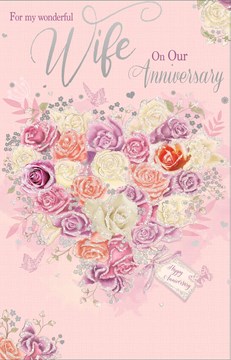 Wife Wedding Anniversary Card Pastel Rose Bouquet Butterflies 10 75 X 6 75