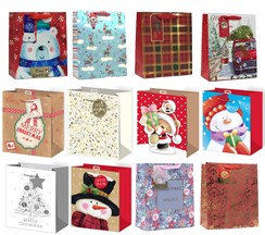 Set of 12 Medium Christmas Gift Bags Rope Handle & Tags Cute & Traditional Set of 12 Medium Christmas Gift Bags Rope Handle & Tags Cute & Traditional