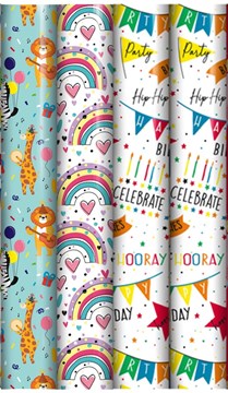 12m Birthday Gift Wrapping Paper 4 x 3m Roll's - Children's Generic Designs