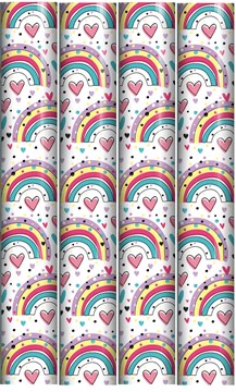 12m Gift Wrapping Paper Roll - 4x3m - Pastel Rainbows and Hearts