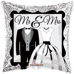 Square 18" Wedding Foil Helium Balloon (Not Inflated) - Black & Silver Mr & Mrs
