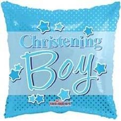 Square 18" Christening Foil Helium Balloon (Not Inflated) - Blue Text & Stars