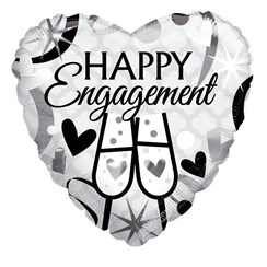 Heart 18" Engagement Foil Helium Balloon (Not Inflated) - Black & Silver Glasses