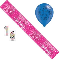 Age 16 Girl Birthday Party Pack - Banner, Balloons, Number Candles Age 16 Girl Birthday Party Pack - Banner, Balloons, Number Candles