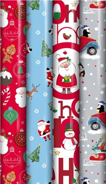 16m (4 x 4m) Cute Christmas Gift Wrap Paper Roll - Mixed Santa & Novelty Designs