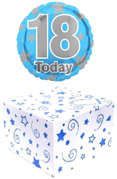 Round 18" 18th Birthday Foil Helium Balloon In Box - Age 18 Male Blue Stars