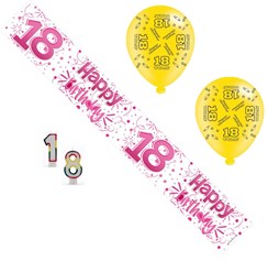 Age 18 Female Birthday Party Pack - Banner, Balloons,  Candles,