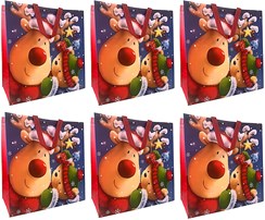Set of 6 Reusable Square Jumbo Christmas Bag - Bag for Life Reindeer & Bear
