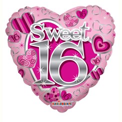 Heart 18" 16th Birthday Foil Helium Balloon (Not Inflated) - Age 16 Girl Hearts