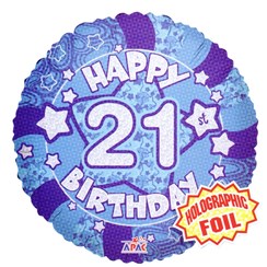 Round 18" 21st Birthday Foil Helium Balloon (Not Inflated) - Age 21 Male Stars