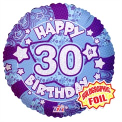 Round 18" 30th Birthday Foil Helium Balloon (Not Inflated) - Age 30 Male Stars