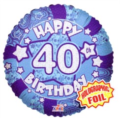 Round 18" 40th Birthday Foil Helium Balloon (Not Inflated) - Age 40 Male Stars