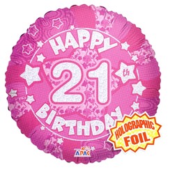 Round 18" 21st Birthday Foil Helium Balloon (Not Inflated) - Age 21 Female Stars