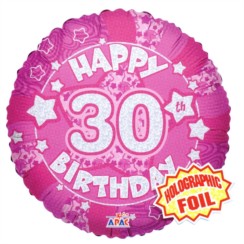 Round 18" 30th Birthday Foil Helium Balloon (Not Inflated) - Age 30 Female Stars