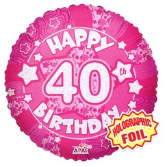 Round 18" 40th Birthday Foil Helium Balloon (Not Inflated) - Age 40 Female Stars