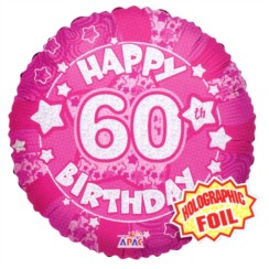 Round 18" 60th Birthday Foil Helium Balloon (Not Inflated) - Age 60 Female Stars