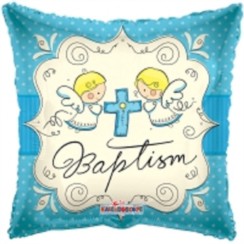Square 18" Baptism Foil Helium Balloon (Not Inflated) - Blue Angels & Cross