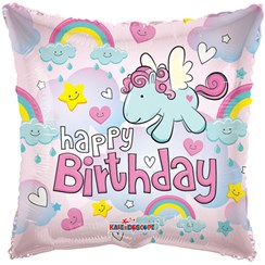 Square 18" Happy Birthday Foil Helium Balloon (Not Inflated) - Unicorn & Clouds