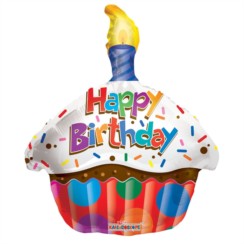 Happy Birthday 18" Foil Helium Balloon (Not Inflated) - Red & Blue Cake Shape