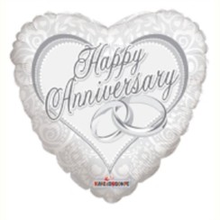 Heart 18" Anniversary Foil Helium Balloon (Not Inflated) - White & Silver Rings