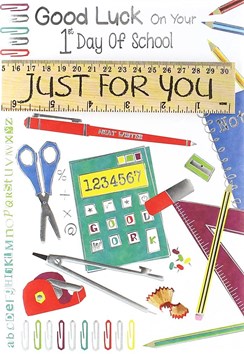 First Day At New School Greetings Card - Multicoloured Stationery 7.5" x 5.25"
