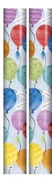 5m Wrapping Paper Roll 2x2.5m - Multicoloured Balloons with Happy Birthday