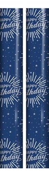 5m Happy Birthday Gift Wrapping Paper Roll - 2 x 2.5m - Blue with Stars