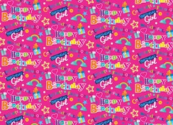 Hot Pink Birthday Girl Rainbow Wrapping Paper - 1 Sheet with Matching Gift Tag