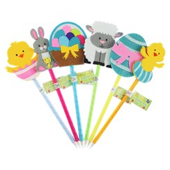 Pack of 6 Novelty Easter Pens with Felt Topper - Bunny, Chick, Sheep, Eggs