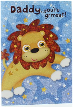 Daddy Birthday Card - Lion and stars with Foil Writing  7.5" x 5.25"