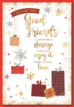Friends Christmas Card - Gifts & Snowflakes with Glitter & Foil 7.5x5.25"