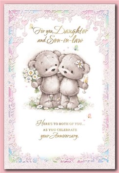 Daughter & Son-in-Law Anniversary Card - Bears with Daisies Champagne 7.75x5.25"