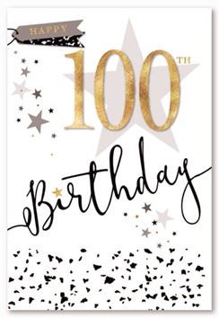 100th Birthday Card - Age 100 with Gold Foil and Stars 7.5" x 5.25"