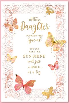 Daughter Birthday Card - Pink and Orange Butterflies with Gold Foil 9x6"