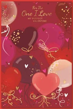 One I Love Valentine's Day Card - Red and Pink Balloons with Gold Foil 9x6"