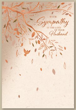 Loss Of Your Husband Sympathy Card - Bronze Foil Tree and Dove 7.5" x 5.25" Loss Of Your Husband Sympathy Card - Bronze Foil Tree and Dove 7.5" x 5.25"