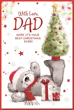 Dad Humour Christmas Card - Bear in Santa Hat Tree Glitter & Foil 9" x 6"