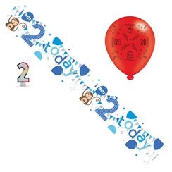 Age 2 Boy Birthday Party Pack - Banner, Balloons, Number Candle