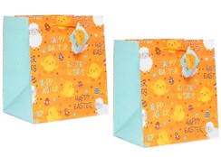2x Medium Happy Easter Gift Bag - Chicks & Lambs with Decorated Eggs 10"x 8.5"
