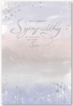 Loss Of Your Son Sympathy Card - Silver Foil Stars and Writing 7.5"x5.25"