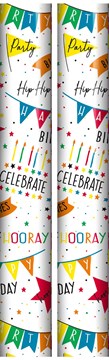 6m Happy Birthday Gift Wrapping Paper Roll - 2 x 3m - Multicoloured Bunting