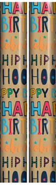 6m Gift Wrapping Paper Roll 2x3m - Brown with Multicoloured Happy Birthday