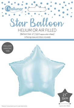 21" Star Foil Balloon Helium or Air Fill with inflating straw Ribbon Baby Blue