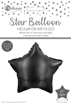 21" Star Foil Balloon Helium or Air Fill with inflating straw Ribbon - Black