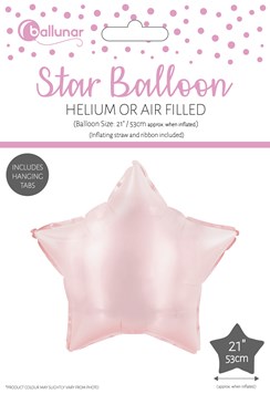 21" Star Foil Balloon Helium or Air Fill with inflating straw Ribbon Baby Pink