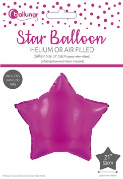 21" Star Foil Balloon Helium or Air Fill with inflating straw Ribbon Hot Pink