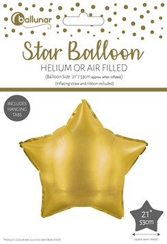 21" Star Foil Balloon Helium or Air Fill with inflating straw Ribbon - Gold