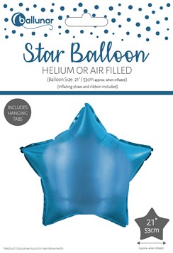21" Star Foil Balloon Helium or Air Fill with inflating straw Ribbon Royal Blue