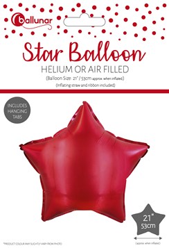 21" Star Foil Balloon Helium or Air Fill with inflating straw Ribbon - Red