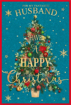 Husband Christmas Card - Christmas Tree & Snowflakes with Gold Foil 9 x 6"